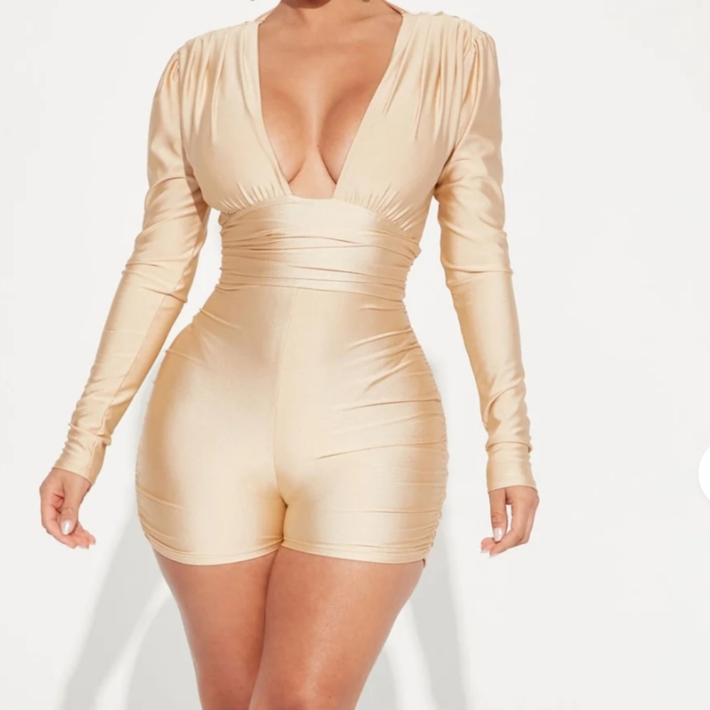 Amara Ruched Romper - Gold